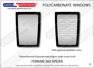 FERRARI 360 Spyder - Lexan Polycarbonate engine cover screen, available with optional ventilation slots