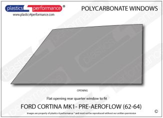 FORD - Cortina MK1 / LOTUS Cortina MK1 - Lexan Polycarbonate right hand rear quarter window - Pre Aeroflow model from 62-Oct 64 with opening rear quarter windows