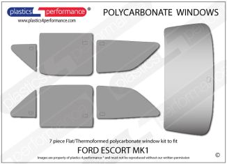 FORD - Escort Mk1 - Lexan Polycarbonate window kit - 7 piece