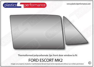 FORD - Escort MK2 - Polycarbonate RH front door window - Thermoformed - 2 piece shown