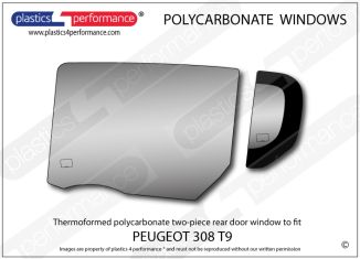 PEUGEOT - 308 T9 - Lexan Makrolon Polycarbonate left rear door window
