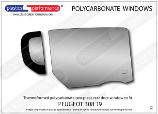 PEUGEOT - 308 T9 - Lexan Makrolon Polycarbonate right rear door window