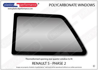 RENAULT - 5 Ph2 - Makrolon Polycarbonate left hand rear quarter window - Opening version with black border