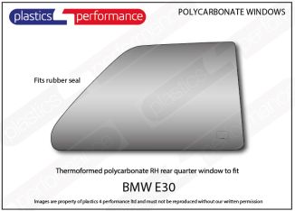 BMW - E30 - Coupe - Lexan Polycarbonate right hand rear quarter window to fit rubber seal