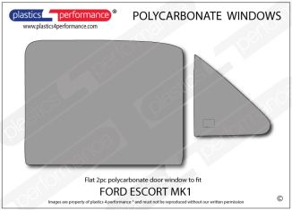 FORD - Escort Mk1 - Lexan Polycarbonate right front door window - 2 piece