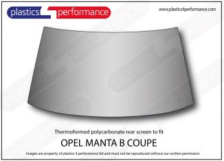 OPEL - Manta B Coupe - Polycarbonate rear screen

Fully thermoformed lightweight polycarbonate rear screen, fits in std rubber seal / gasket